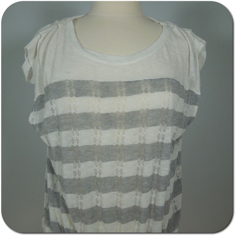 CHLOE K Knit Top M MEDIUM Lightweight Striped Elastic Bottom Hem